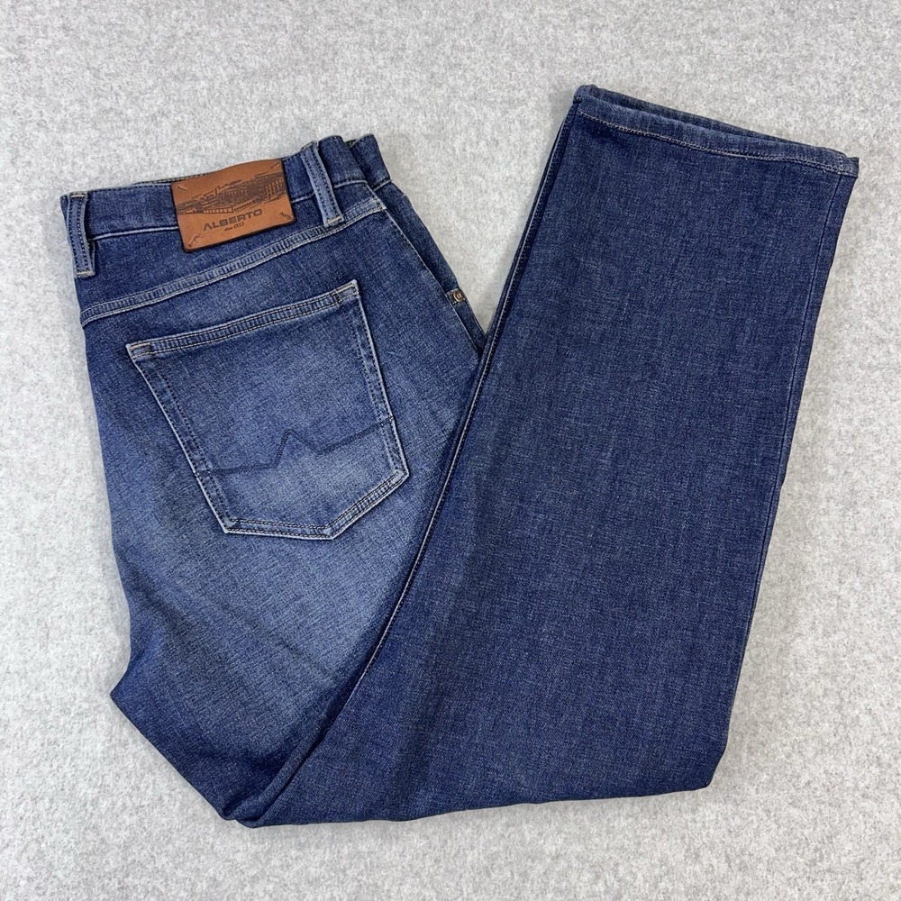 Alberto Stone Jersey Denim Modern Fit Jeans Mens W36 L32 Dark Wash Blue‎